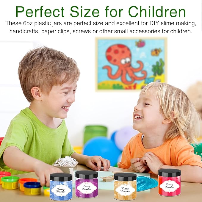 Plastic Jars with Lids, 48 Pcs 6 OZ Slime Containers with Screw On Lids Clear Round Plastic Storage Jars Refillable Container Jar for Travel Storage Home Kitchen Food