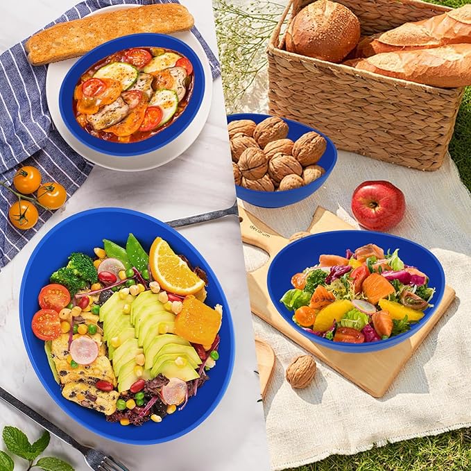 Salad Bowls Set of 6 with Textured Pattern,Unbreakable Wheat Straw Bowls for Cereal,Salad and Snack. Blue