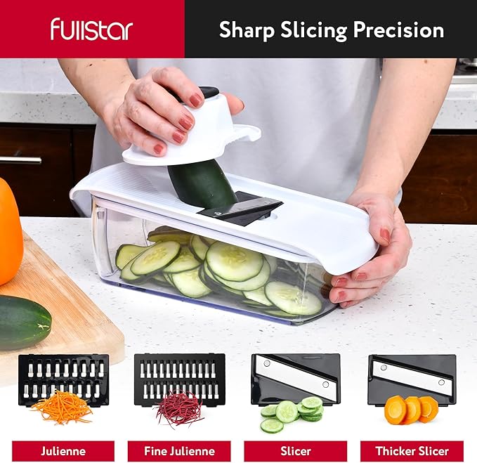 Fullstar Vegetable Chopper, Mandoline Slicer - Cheese Grater, Food Chopper with Container, Kitchen Gadgets, Home Essentials (All-in-1, White/Black)