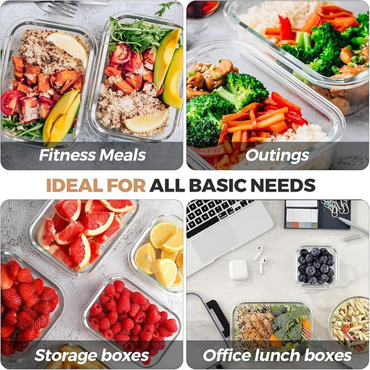 8 Pack Glass Food Storage Containers with Airtight Lids,Glass Meal Prep Containers with, Bento Boxes, Airtight Lunch Containers, Microwave,Oven, Freezer, Dishwasher