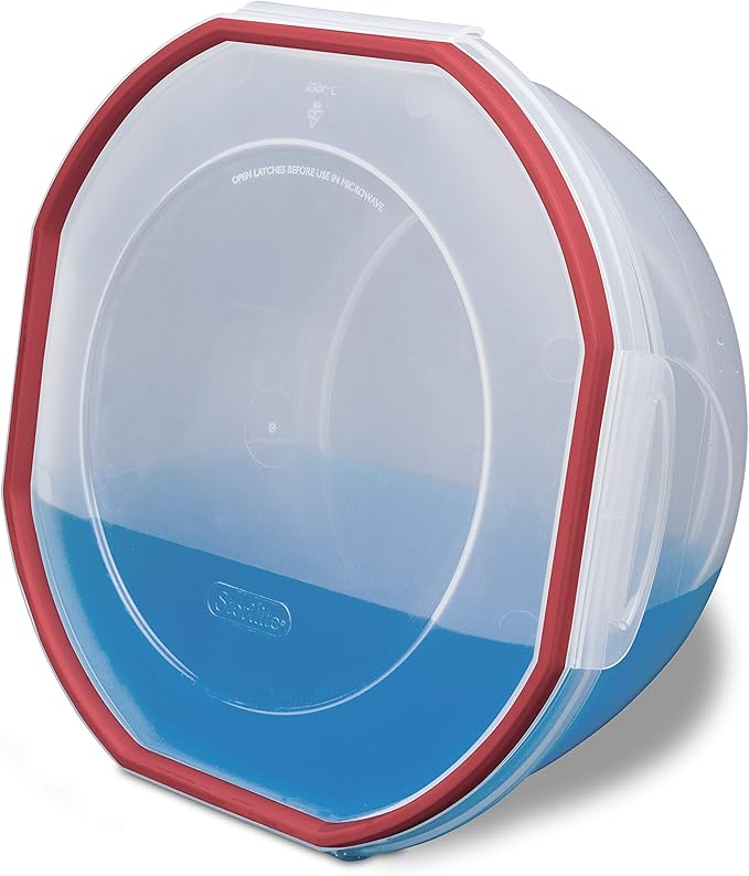 Sterilite Ultra-Seal 4.7 Qt Bowl, Large Airtight Food Storage Container, Latching Lid, Microwave and Dishwasher Safe, Clear With Red Gasket, 4-Pack