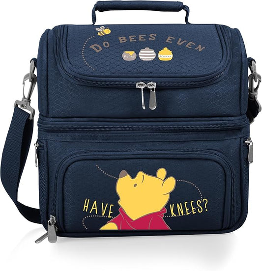 PICNIC TIME Disney Winnie the Pooh Pranzo Lunch Bag, Insulated Lunch Box with Picnic Set, Lunch Cooler Bag, (Navy Blue)