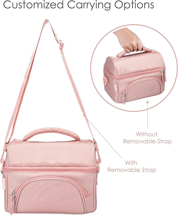 Bentgo Deluxe Lunch Bag - Durable and Insulated Lunch Tote with Zippered Outer Pocket, Internal Mesh Pocket, Padded & Adjustable Straps, & 2-Way Zippers - Fits Most Lunch Boxes (Blush)