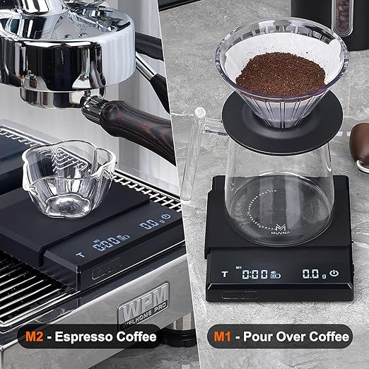 0.1g High Precision Digital Coffee Scale, 0.3g to 2kg Measuring Range Rechargeable Espresso Scale with Tare Function, LED Display (Black, ABS)