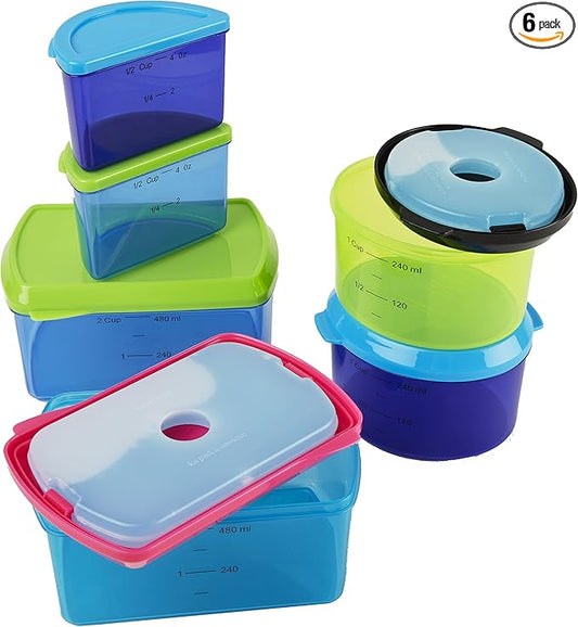 Fit & Fresh Kids' Reusable Lunch Box Container Set with Built-In Ice Packs, 14-Piece Healthy Lunch and Snack Kit, BPA-Free Microwave Safe, Portion Control
