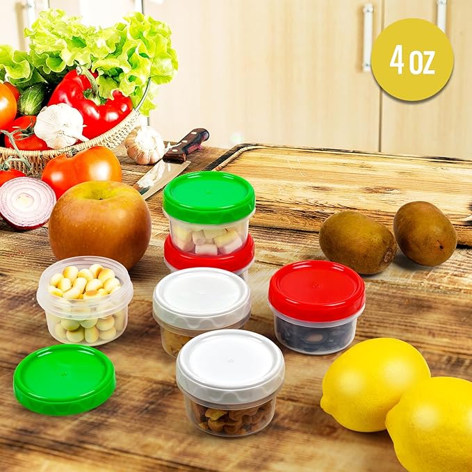 4oz Plastic Containers with Lids Reusable Dishwasher Freezer Safe Airtight, 6-Pack