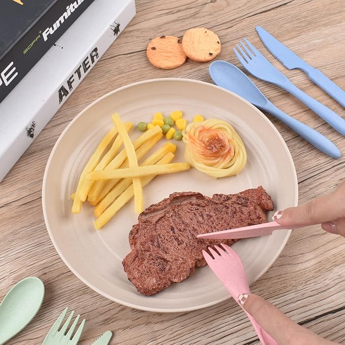Knives Spoons and Forks Set, Wheat Straw Cutlery Set, Reusable Flatware Set for 4, Utensils for Party, Travel, Work, Picnic, Camping or Daily Use (1)