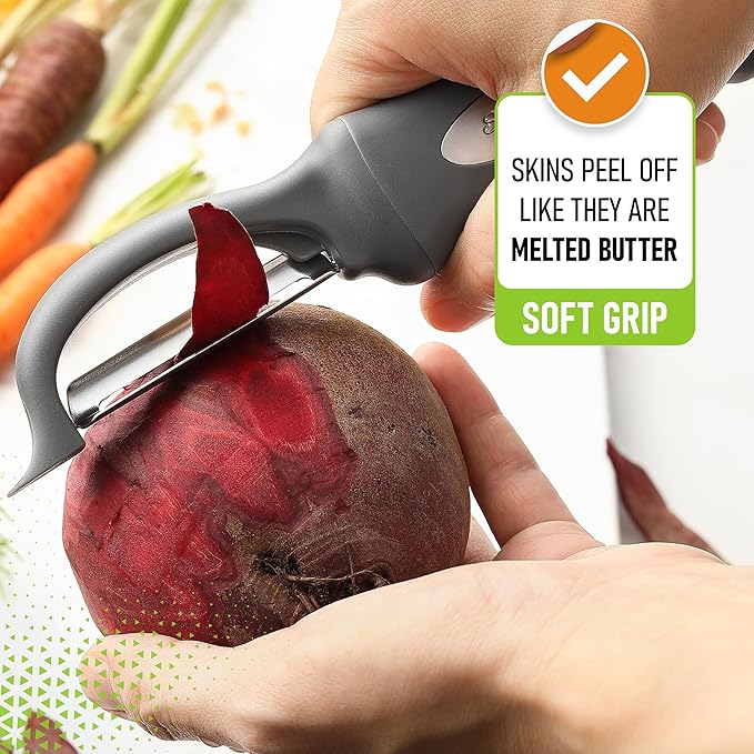 Spring Chef Premium Swivel Vegetable Peeler, Gray & Stainless Steel Magnetic Measuring Cups, Set of 7, Black - 2 Product Bundle