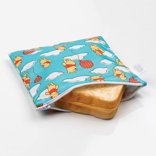 Bumkins Disney Reusable Sandwich and Snack Bags, for Kids School Lunch and for Adults Portion, Washable Fabric, Waterproof Cloth Zip Bag, Travel Pouch, Food-Safe Storage, Large, Winnie the Pooh