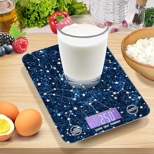 Food Scale Kitchen Digital Scale Food Ounces and Grams Dieting Baking Cooking Waterproof Glass Panels LCD Display,4 Units Scale Tare Function Constellation Dark Blue