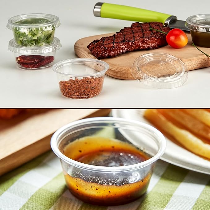 YEEHAW 100 Sets - 2 oz Jello Shot Cups with Lids, Clear Disposable Plastic Cups for Meal Prep, Salad Dressing, Soufflé, Portion Containers