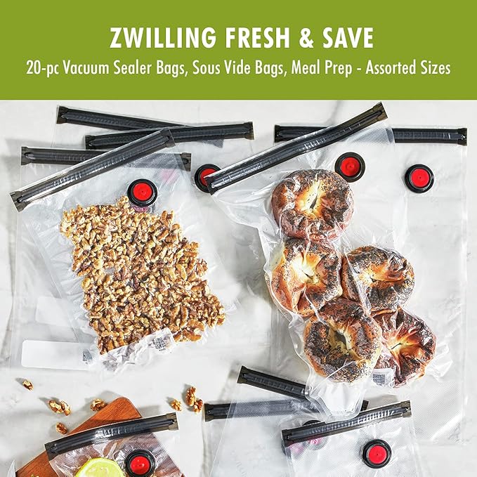 ZWILLING Fresh & Save 20-Piece Vacuum Sealer Bags, Sous Vide Bags - Assorted Sizes