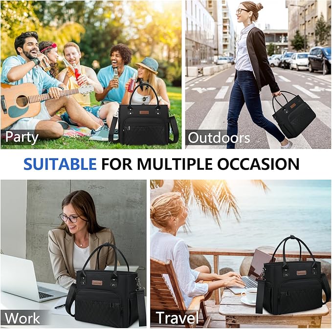 Lunch Bag Lunch Box Women - Leakproof Insulated Lunch Cooler Bag for Men Women - Large Lunch Tote Bags Adults, Black - MIYCOO