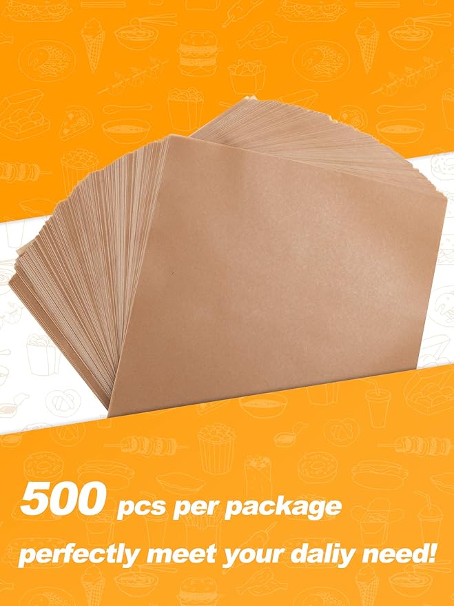 SMARTAKE 12 x 12 Inches Wax Paper for Food, 500 Pcs Non-Stick Hamburger Patty Paper, Square Sandwich Separators Wrapping Paper, for Lunch, Restaurants, Barbecues, Picnics, Parties, Unbleached