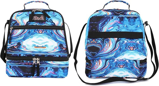 Tilami Lunch Bags Insulated Adjustable Strap Zipper, Water-Resistant Cooler Bags, Bento Bags for Kids Toddlers, Painting Blue