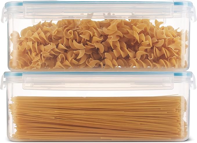 Komax Biokips Pasta Storage Containers w/Locking Lids (Set of 2) Airtight Food Storage Containers for Pantry - Pasta Containers for Organizing Pantry - Dishwasher Safe Canister Set (11.5 x 3.5 x 4.3)