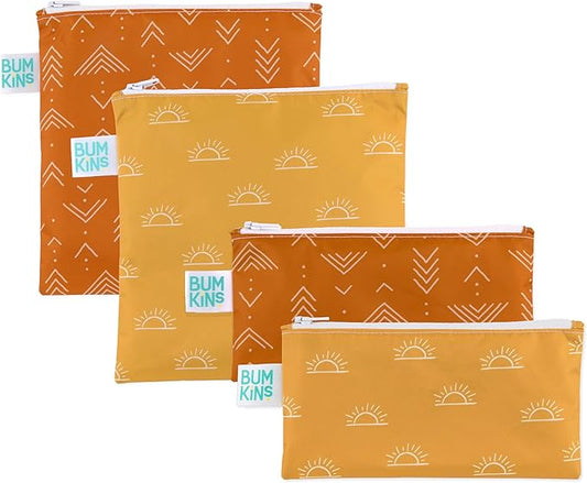Bumkins Reusable Sandwich and Snack Bags, for Kids Lunch Bags and for Adults, Washable Fabric, Cloth Zip Bag, Dishwasher-Safe, Food-Safe, Safety Tested (4-Pack)
