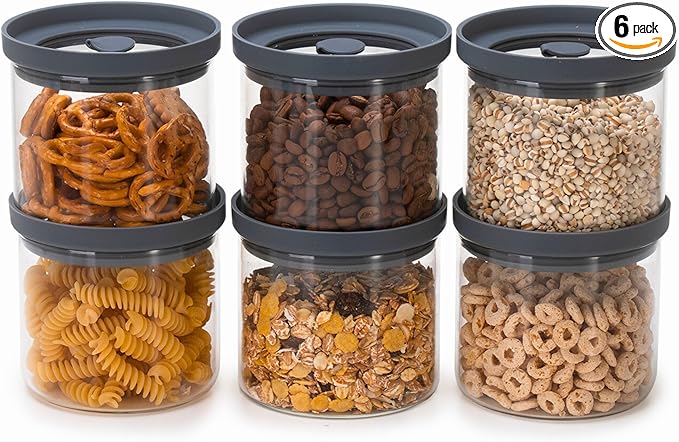 Glass Airtight Canisters with Silicone Lids – BPA-Free Borosilicate Containers for Food Prep, Storage, Wet or Dry Foods, Pasta, Rice, Flour, Tea, Herbs, Snacks – Set of 6 (17.5 oz)