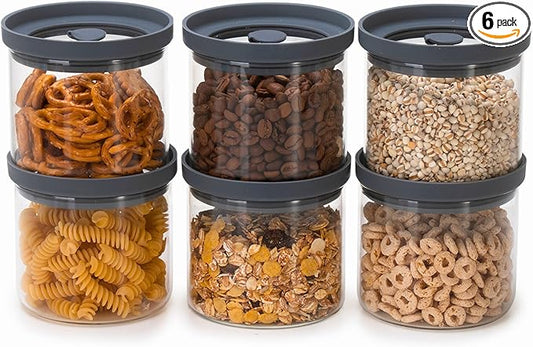 Glass Airtight Canisters with Silicone Lids – BPA-Free Borosilicate Containers for Food Prep, Storage, Wet or Dry Foods, Pasta, Rice, Flour, Tea, Herbs, Snacks – Set of 6 (17.5 oz)