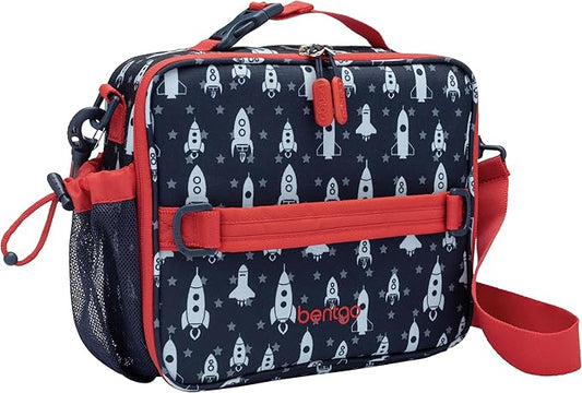 Bentgo Kids Lunch Bag - Durable, Double-Insulated Lunch Bag for Kids 3+; Holds Lunch Box, Water Bottle, & Snacks; Easy-Clean Water-Resistant Fabric & Multiple Zippered Pockets (Rocket)