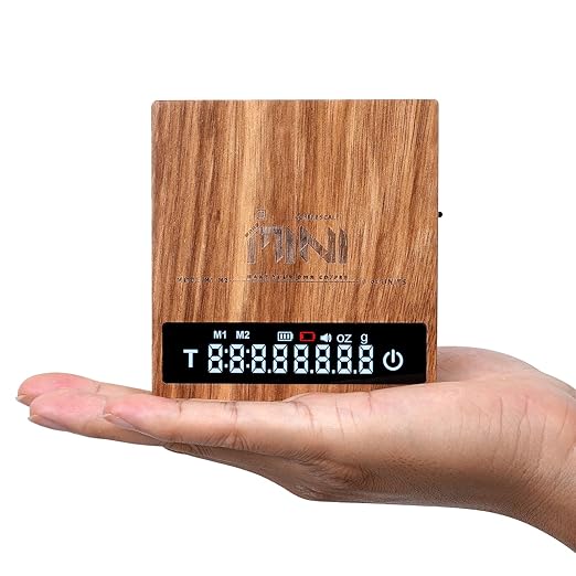 0.1g High Precision Digital Mini Coffee Scale, 0.3g to 2kg Measuring Range Rechargeable Espresso Mini Scale with Tare Function, LED Display(Wood)