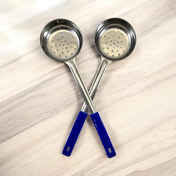 8 Ounce Slotted Stainless Steel Portion Control Ladle Spoon for Measuring and Serving; Commercial Grade Serving Scoops [Pack of 12]