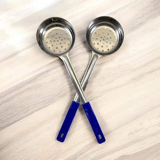 8 Ounce Slotted Stainless Steel Portion Control Ladle Spoon for Measuring and Serving; Commercial Grade Serving Scoops [Pack of 12]