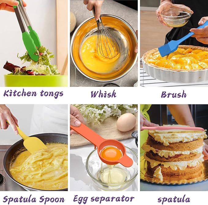 Bowls with Airtight Lids, 20 piece Stainless Steel Metal Nesting Bowls, Non-Slip Colorful Silicone Bottom, Size 7, 3.5, 2.5, 2.0,1.5, 1,0.67QT, Great for Mixing, Baking, Serving