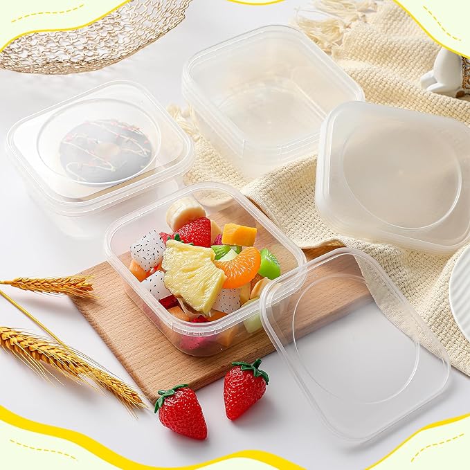 100 Pack 8 oz Tamper Proof Containers with Lid Square Deli Containers Plastic Sandwich Tiramisu Container with Lids Airtight Meal Container for Kitchen Storage
