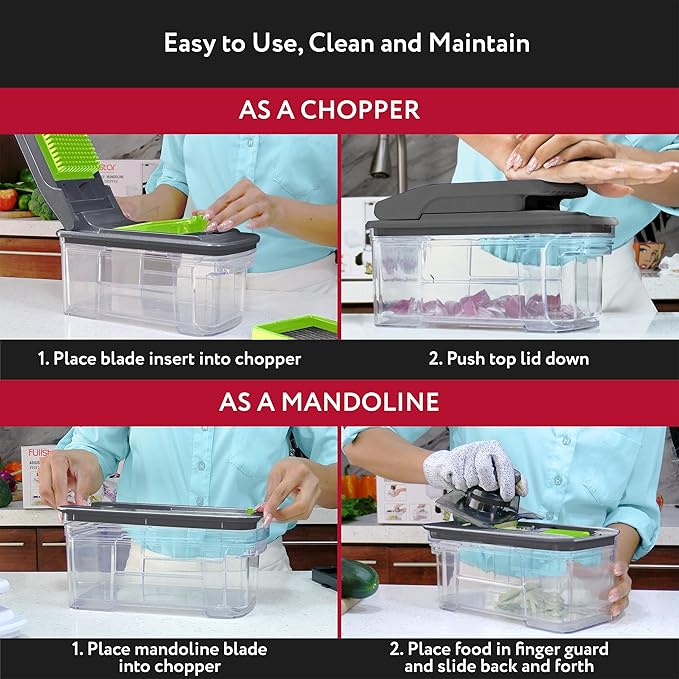 Fullstar All-in-1 Vegetable Chopper and Mandoline Slicer for Kitchen - Cheese Grater, French Fry Cutter, Cheese Slicer - Bonus Handheld Spiralizer Included (6 in 1, Gray/Green)