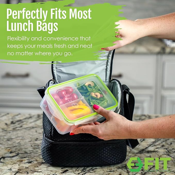 Bento Box for Kids Lunch Containers for Adults (3 Pack, 39 oz) - 3 Compartment Meal Prep Containers with Lids - Microwave, Freezer & Dishwasher Safe, Leakproof Reusable Food Prep Containers, Lunch Box