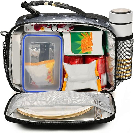 MNSRUU Student Lunch Bag Black Cat Insulated DinnerTotes Picnic Bag Lunch Box with Adjustable Shoulder Strap for Teen Kids Adults