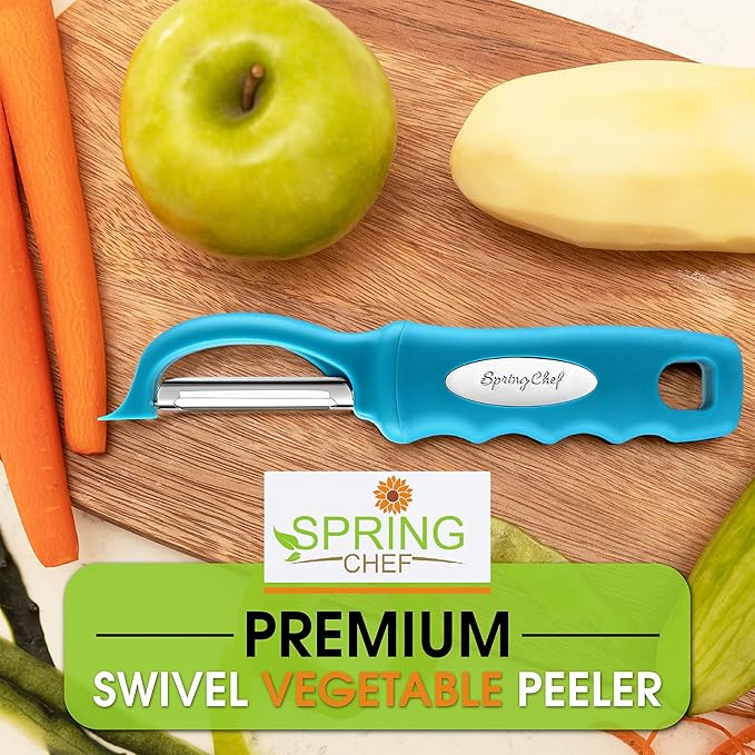 Spring Chef Premium Swivel Vegetable Peeler, Teal & Stainless Steel Magnetic Measuring Cups, Set of 7, Black - 2 Product Bundle