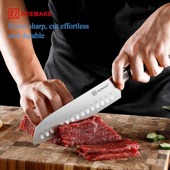 KEEMAKE Santoku Knife 7 Inch - Ultra Sharp Kitchen Knife with High Carbon Stainless Steel Blade Japanese knife, Santoku Chef Knife with Ergonomic Pakkawood Handle and Gift Box Included
