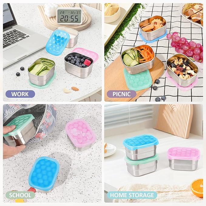 Kids Snack Pro - Stainless Steel Snack Containers for Kids | Easy Open Leak Proof Small Food Containers with Silicone Lids - Perfect Metal Toddler Lunch Box for Daycare and School (8oz)