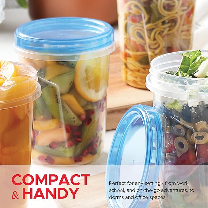 12 Pack Leakproof Freezer Containers for Food with Twist Top Lids - 32 Oz BPA Free Reusable Plastic Soup Containers with Screw On Lids - Ideal for Meal Prep, Leftovers & Pantry Organization