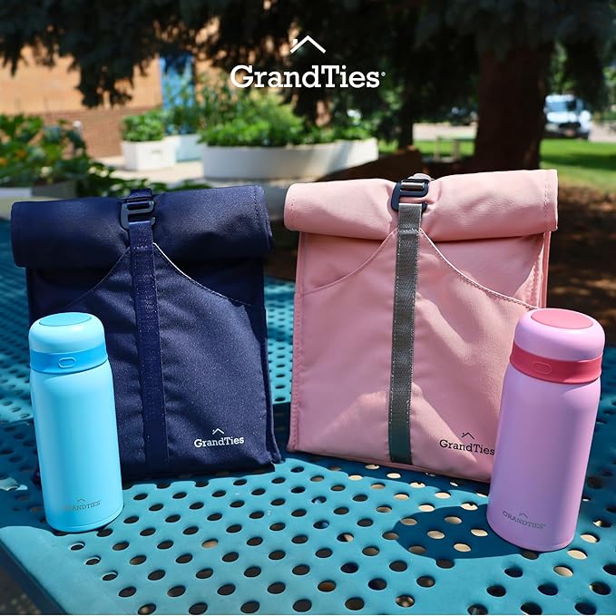 GRANDTIES Insulated Lunch Bag for Women, Men, Adult - Rolltop Leak Proof Meal Prep Lunch Box Containers, Reusable Snack Bags, Travel Cooler, Small Soft Cooler Bag, Fold Top Sandwich Bags, Blue