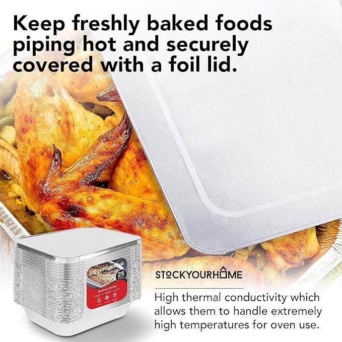 Stock Your Home 10 Pack 9x13 Pans with Lids - Aluminum Pans With Lids - Disposable Tray - Steam Table Deep Half Size Pans - For Cooking, Food Storage, BBQ, Grilling, Catering