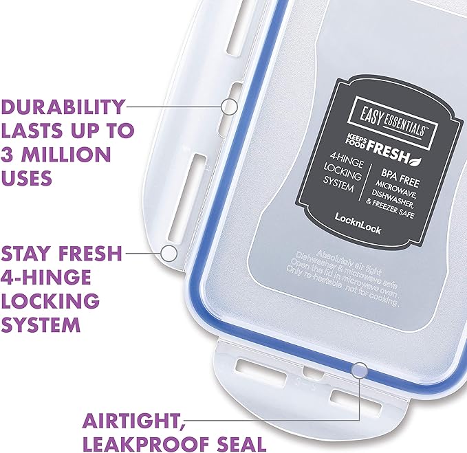 LOCK & LOCK Easy Essentials Storage Food Storage Container Set / Food Storage Bin Set - 4 Piece, Clear