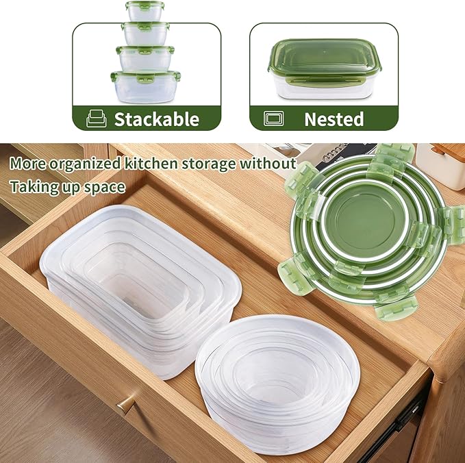 Today's Present Food Storage Container with Lids Set For 8, Plastic Mixing Bowls, Airtight Stackable Leakproof Reusable Storage Containers for Kitchen, BPA Free, Microwave, Freezer, Dishwasher Safe