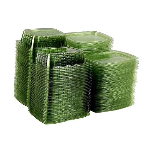 ECO PRODUCTS Compostable 24oz Rectangular Deli Containers With Lids, Pack of 50, Veridian Clear Green Meal Prep, Made from PLA, A Renewable Material Made from Plants, One Lid Fits All