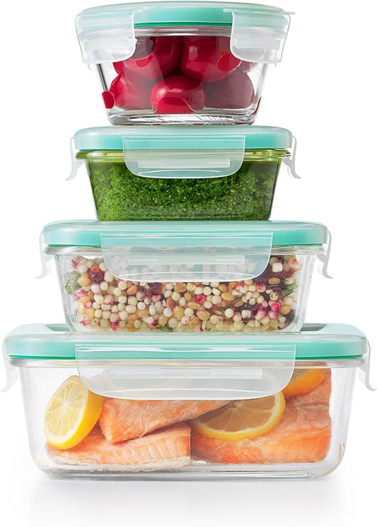 OXO Good Grips Smart Seal , 12 Piece Glass Container Set,Clear,Blue
