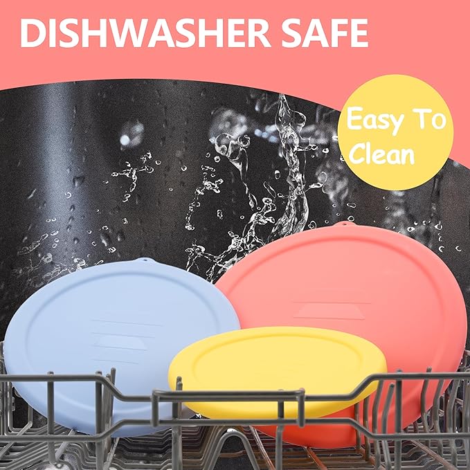 Silicone Replacement Lids Only Fit for Pyrex 322 1 Quart | 323 1.5 Quart | 325 2.5 Quart Prepware Glass Mixing Bowls, Food Grade Silicone Cover, Dishwasher & Microwave Safe (Bowl not included)- 3 Pack