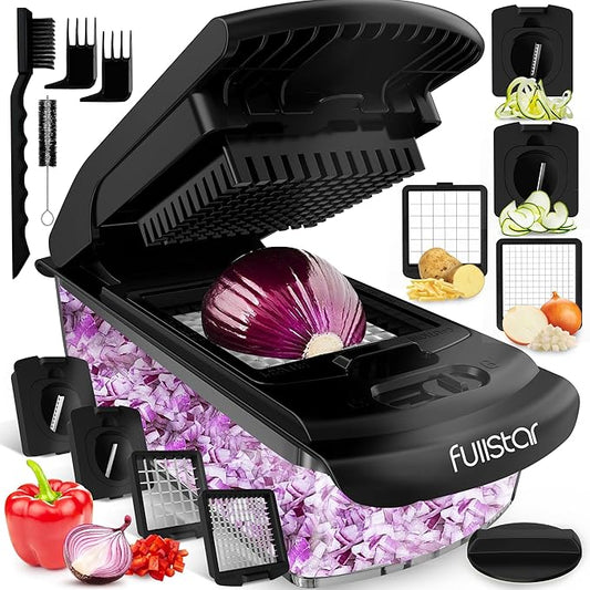 Fullstar Vegetable Chopper and Spiralizer - Food Chopper with Container, Fruit Slicer, Kitchen Gadgets & Accessories, Home Essentials (4 in 1, Black)