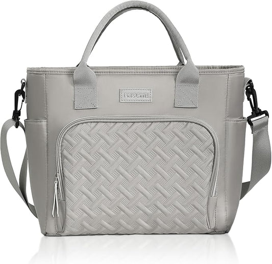 17L Insulated Lunch Bag for Women, LeakProof Insulated Work Lunch Box with Adjustable Shoulder Strap, Large Lunch Cooler Tote for Office, Commute & Travel (Stone Gray)