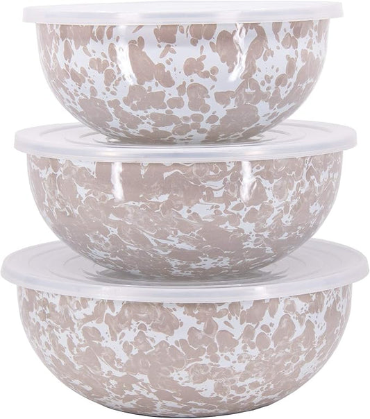 Golden Rabbit Enamelware - Set of 3 - Mixing Bowls (Taupe Swirl)
