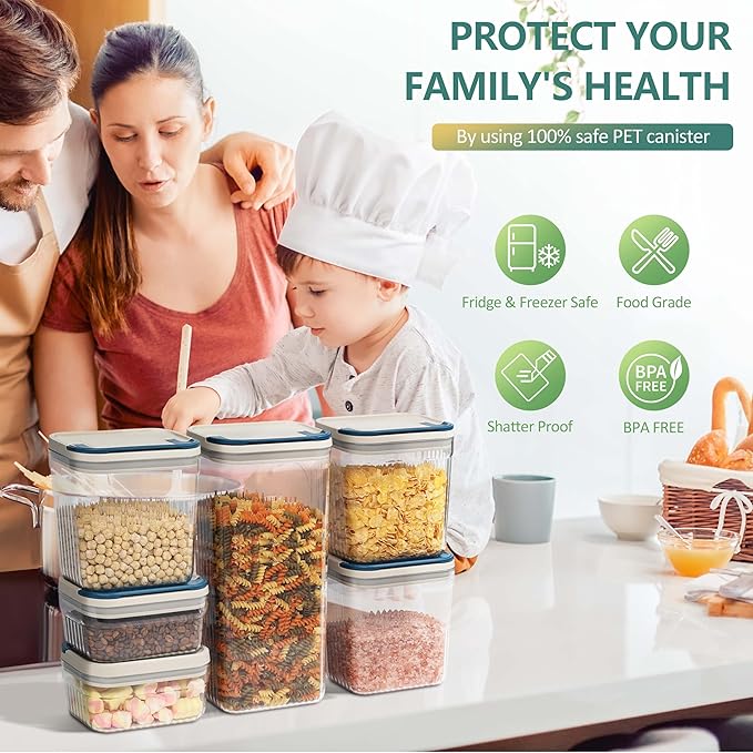Flip-Lock Airtight Storage Containers Set 4 x 1.6 Qt, Food Container with One-hand Leak Proof Lid, Kithchen Pantry Canisters for Sugar Coffee Snacks Dog Treat, Rectangle, White