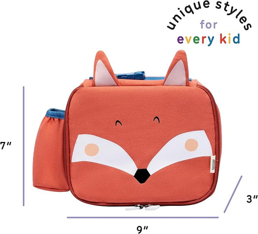 Toddler Lunch Bag for Girls and Boys, Lunch Box for Kids Ages 2–5, Fully Insulated with Padded Handle, Storage Pocket and Water Bottle Pocket, Lightweight, Easy to Clean, BPA-Free - Fox