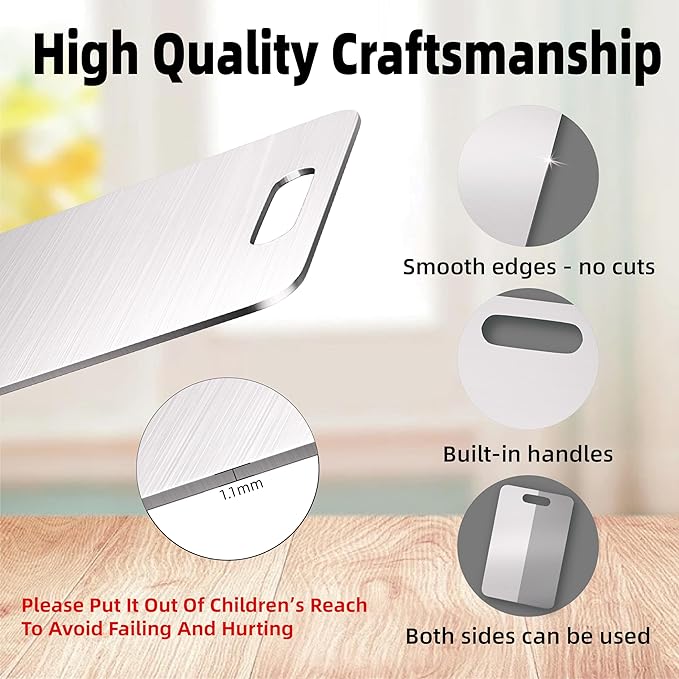 Stainless Steel Cutting Boards for Kitchen, 304 Steel Chopping Boards for Meat, Fruits & Break, Non-Slip, Dishwasher Safe, Pack of 3 (15.3"x11", 13.4"x9", 11.8"x8")