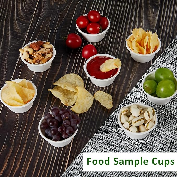 Vplus 1000 Pack 2 OZ Disposable Souffle Cups, 100% Compostable Portion Cups, Food Sample Cups Made From Bagasse Fibe, Perfect For Dips, Jams, Honey, Sauces, Nuts
